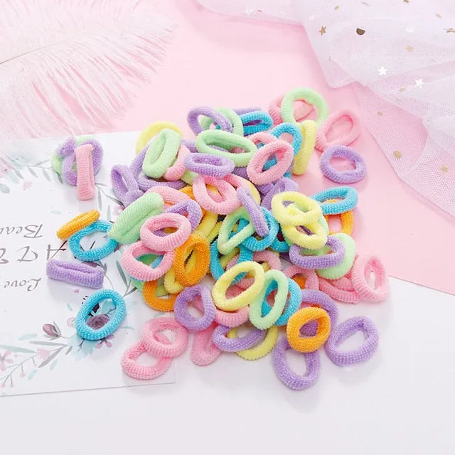 100pcs Wholesale Girls 1.5cm Colorful Small Ring Elastic Hair Bands Ponytail Holder Rubber Bands Scrunchie Kids Hair Accessories