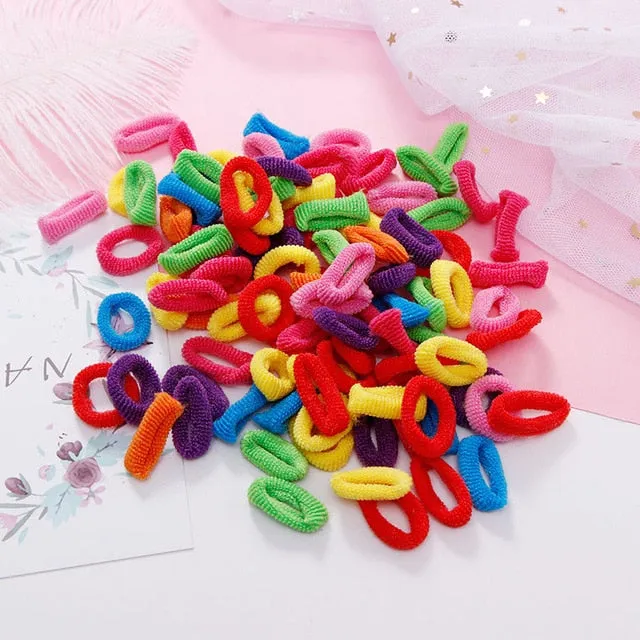 100pcs Wholesale Girls 1.5cm Colorful Small Ring Elastic Hair Bands Ponytail Holder Rubber Bands Scrunchie Kids Hair Accessories