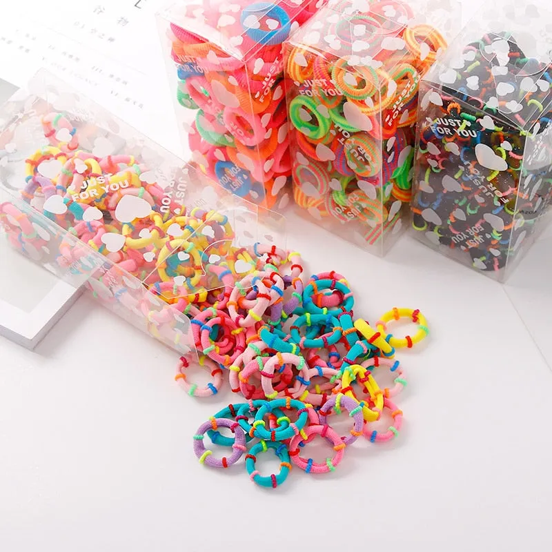 100PCS/Lot 3.0CM Children Cute Small Ring Rubber Bands Tie Gum Ponytail Holder Elastic Hair Band Headband Girls Hair Accessories