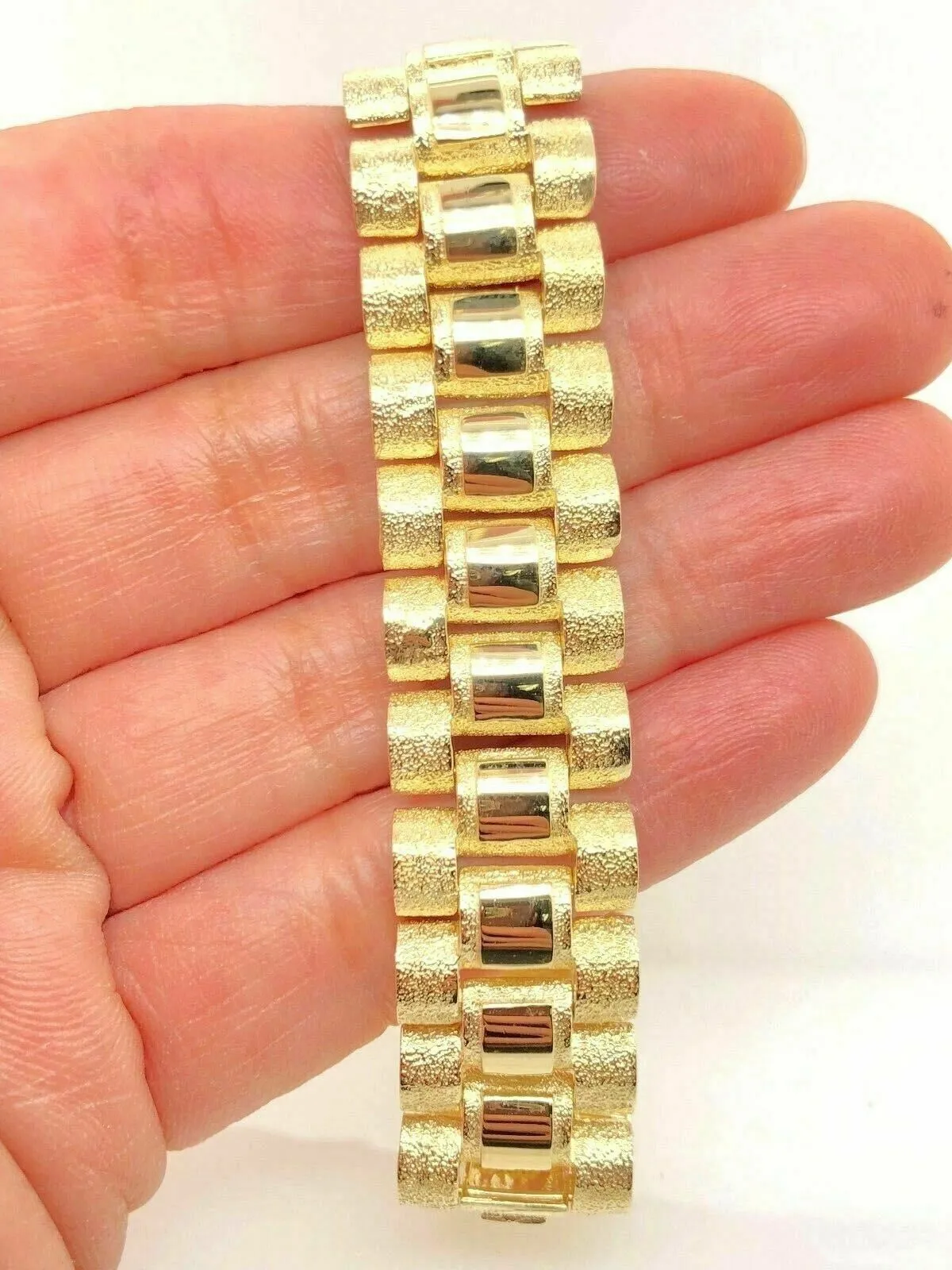 10k Yellow Gold Watch Link Bracelet 9"- 9.5" Adjustable 14.8mm 41 grams