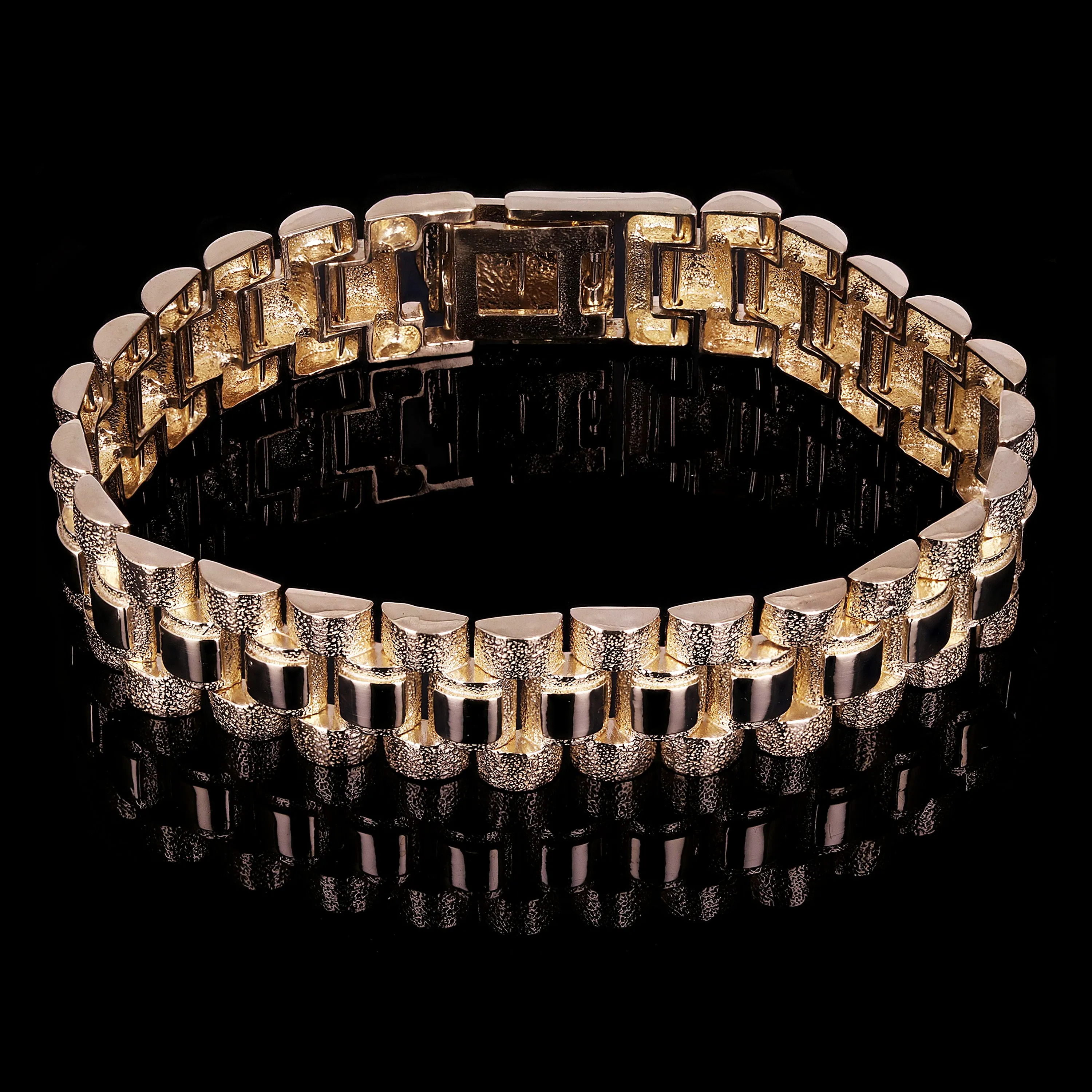 10k Yellow Gold Watch Link Chain Bracelet Adjustable 7-7.5" 14.8mm 31.4 grams