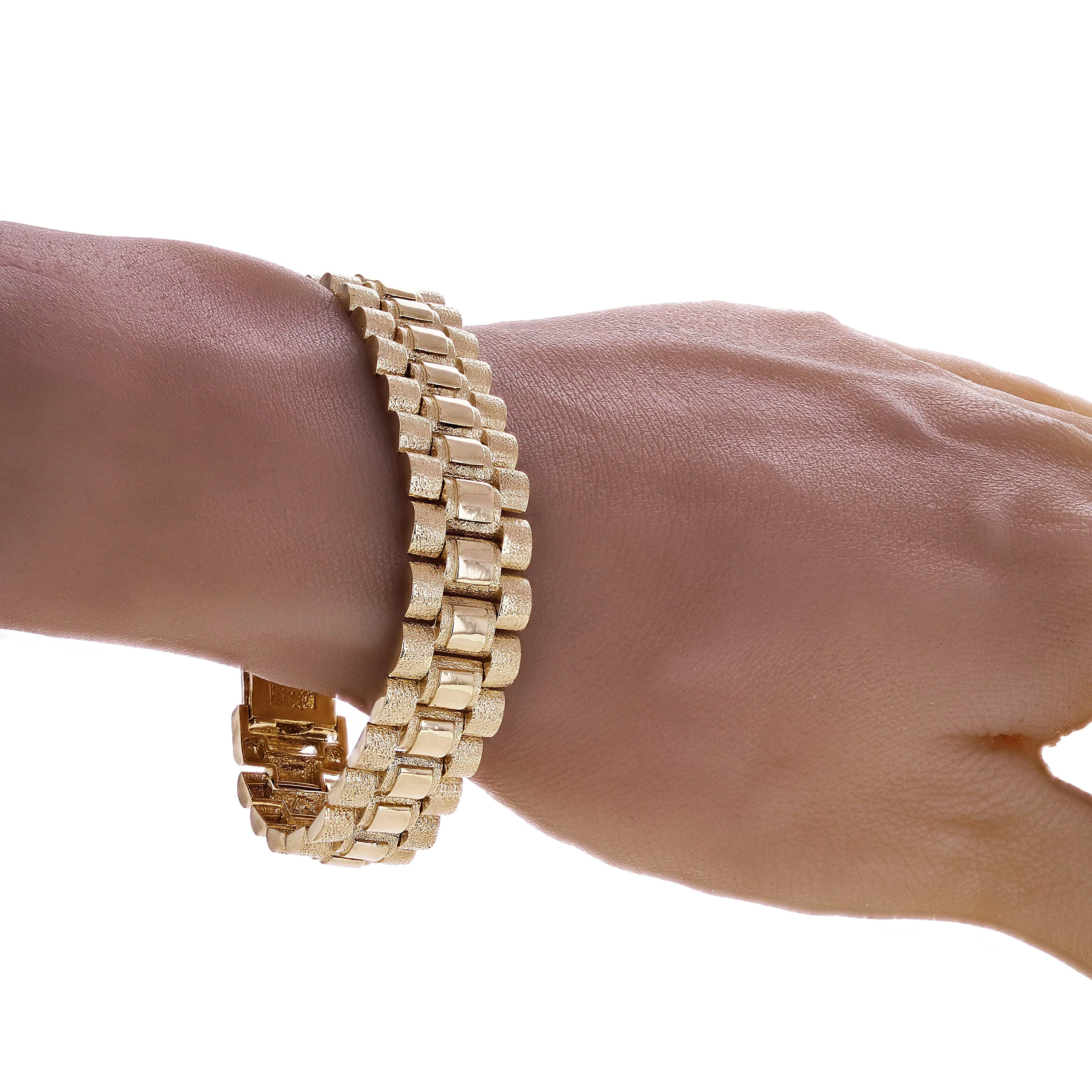 10k Yellow Gold Watch Link Chain Bracelet Adjustable 7-7.5" 14.8mm 31.4 grams