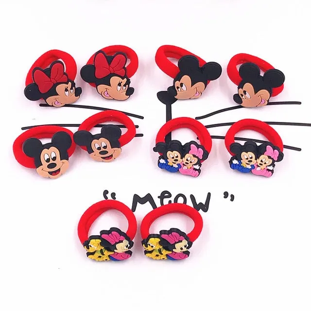 10PCS Nylon Mickey Minnie Daisy Elastic Hair Rubber Band children Headband Kids Hair Accessories Girl Hair Band cartoon Hair gum