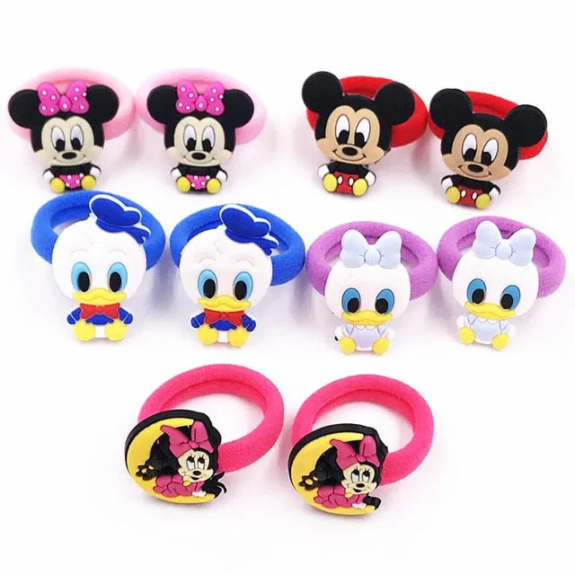 10PCS Nylon Mickey Minnie Daisy Elastic Hair Rubber Band children Headband Kids Hair Accessories Girl Hair Band cartoon Hair gum