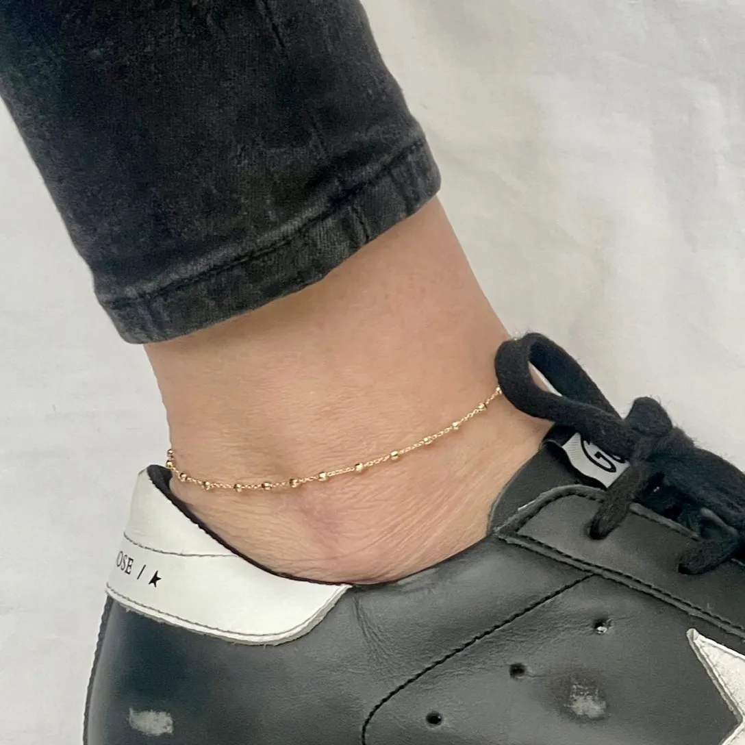14K Gold Ball Station Anklet