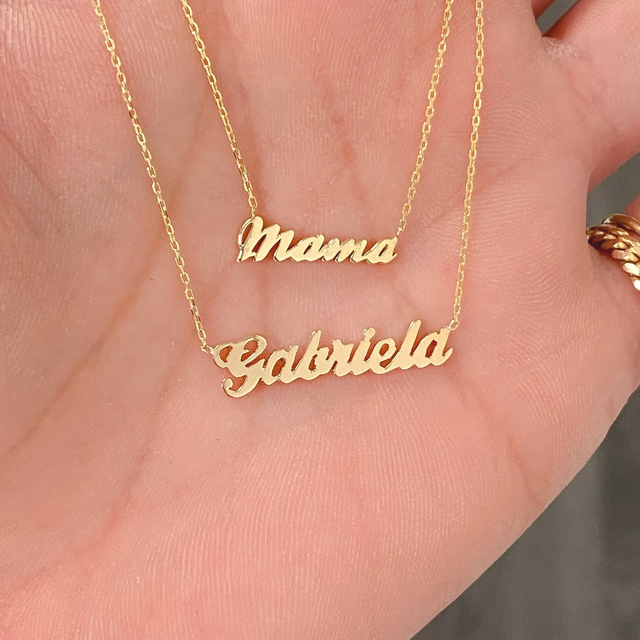 14K Gold Mama Charm Ankle Bracelet (Anklet) ~ Script Font
