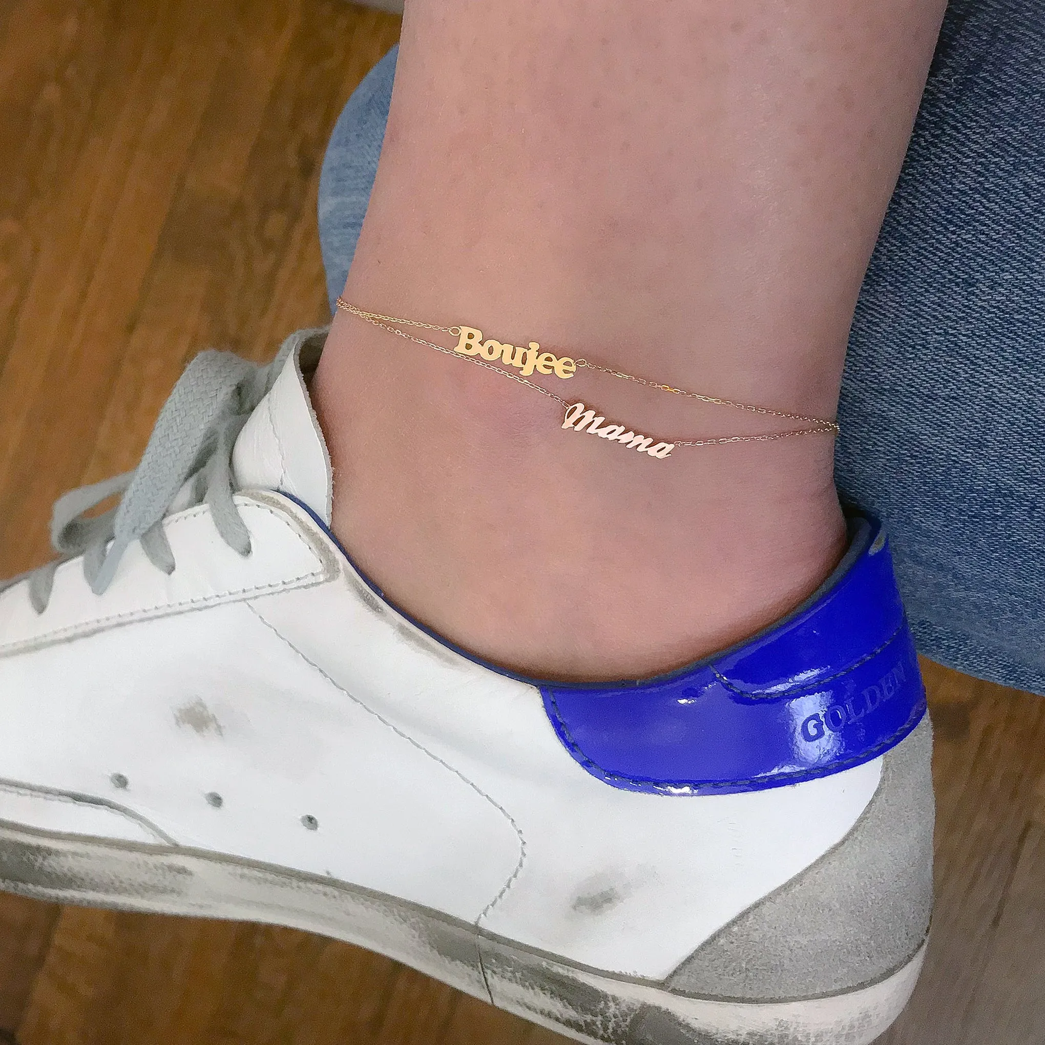 14K Gold Mama Charm Ankle Bracelet (Anklet) ~ Script Font