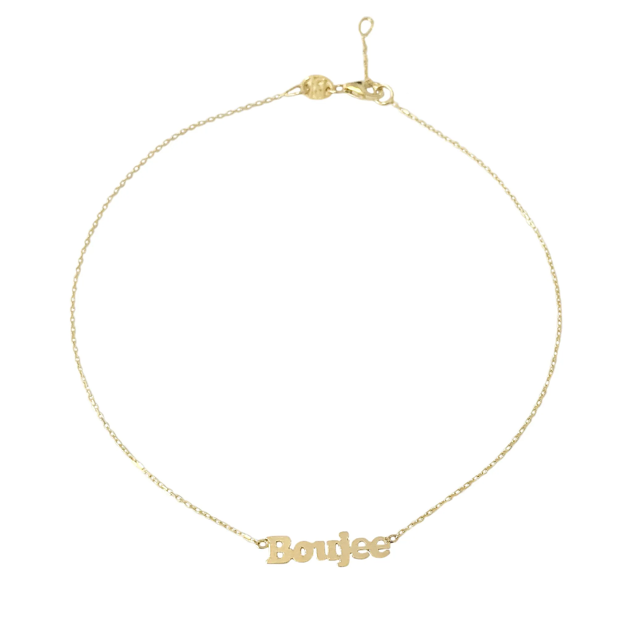 14K Gold Nameplate Charm Ankle Bracelet (Anklet) ~ Block Font