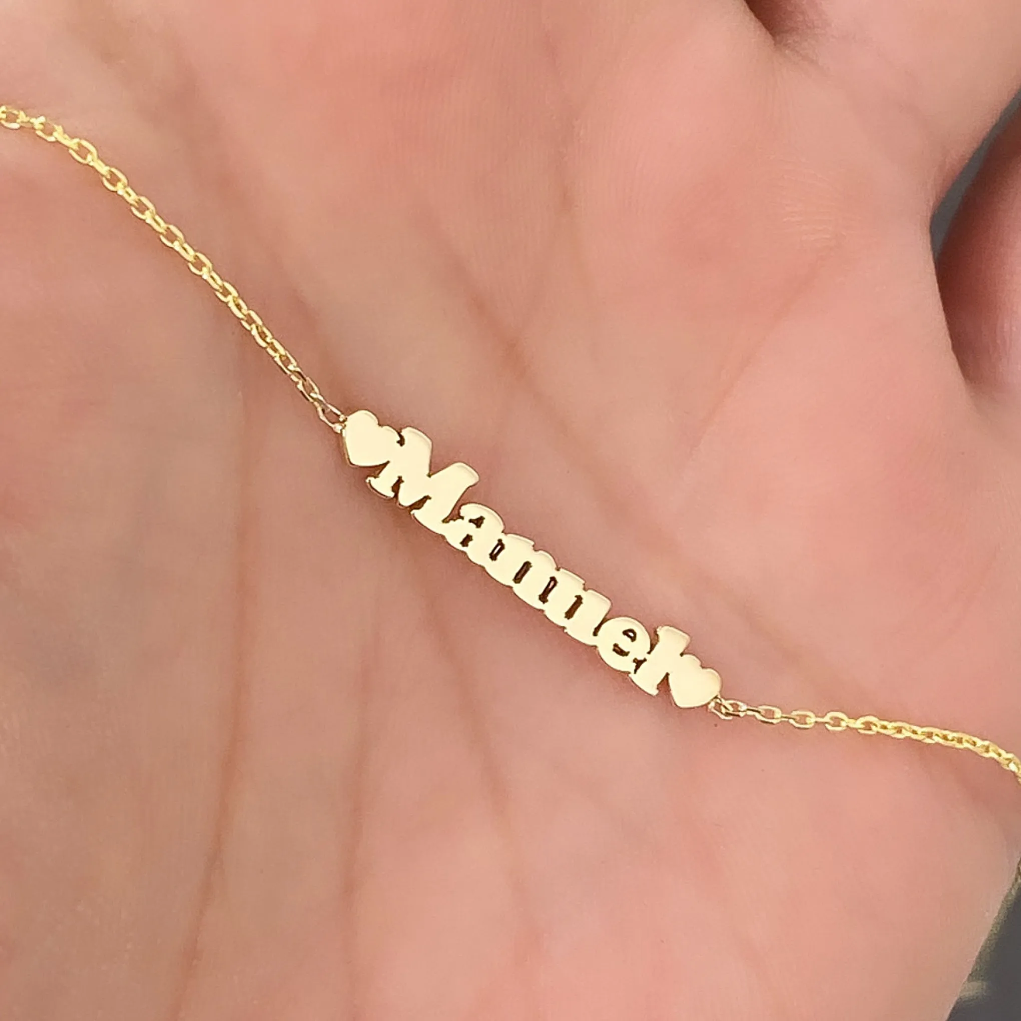 14K Gold Nameplate Charm Ankle Bracelet (Anklet) ~ Block Font