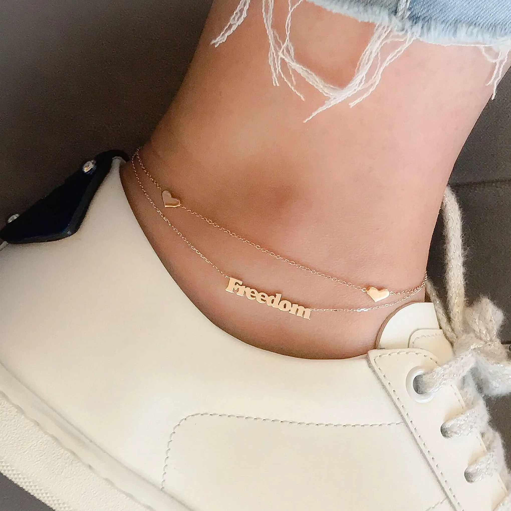 14K Gold Nameplate Charm Ankle Bracelet (Anklet) ~ Block Font