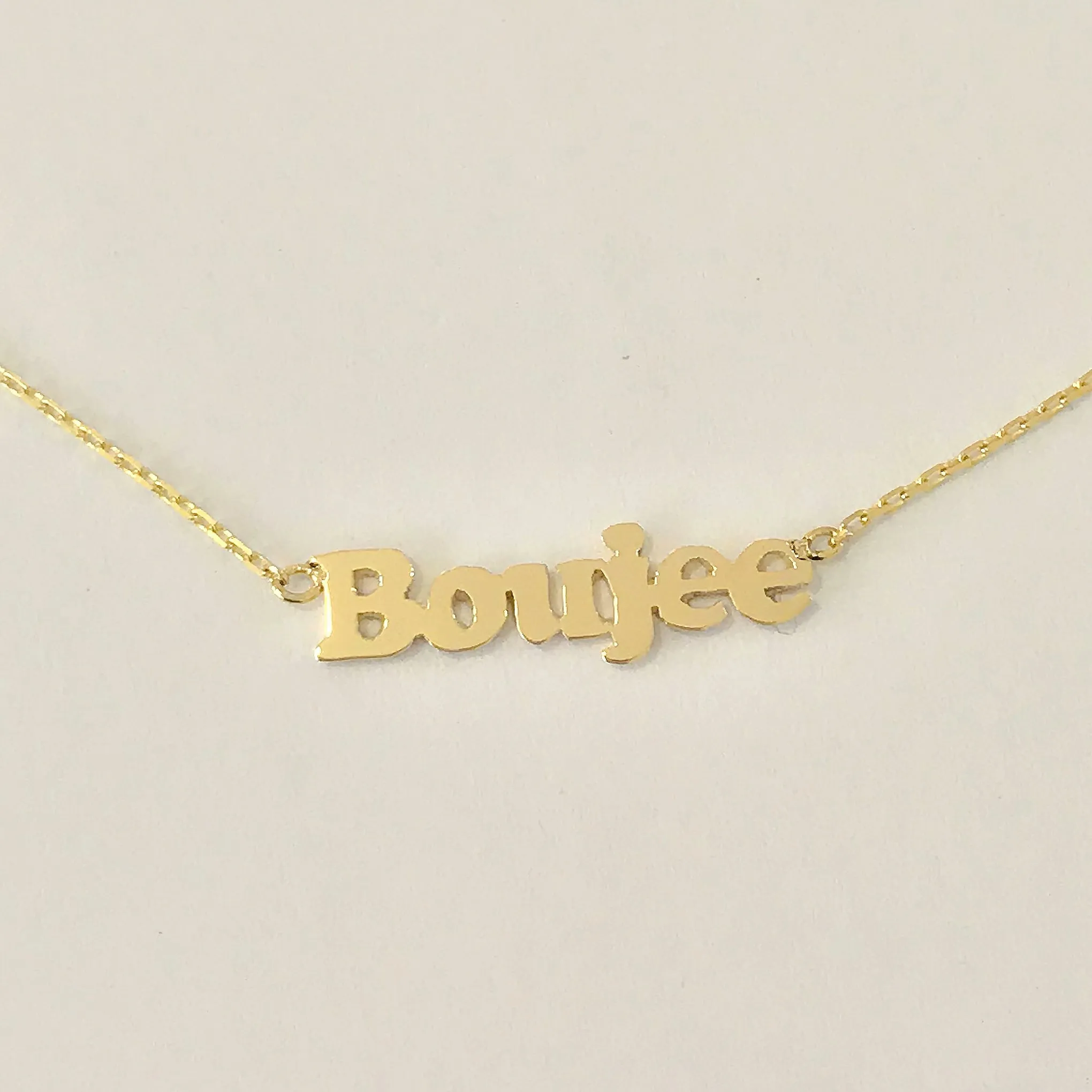 14K Gold Nameplate Charm Ankle Bracelet (Anklet) ~ Block Font