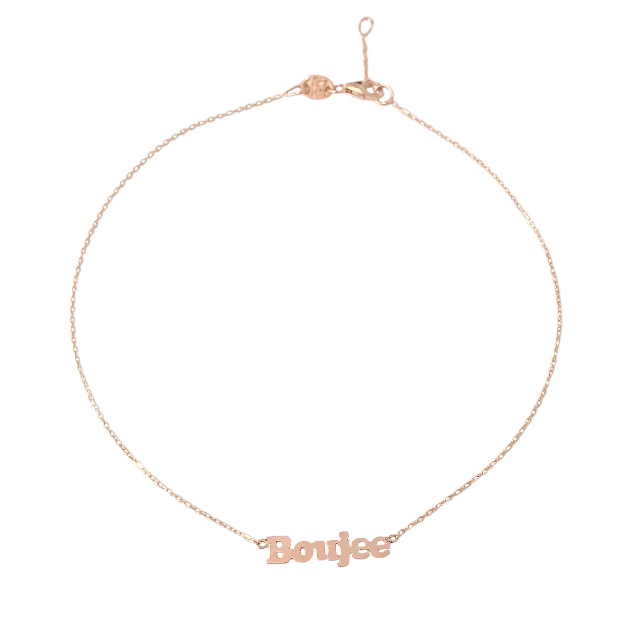 14K Gold Nameplate Charm Ankle Bracelet (Anklet) ~ Block Font