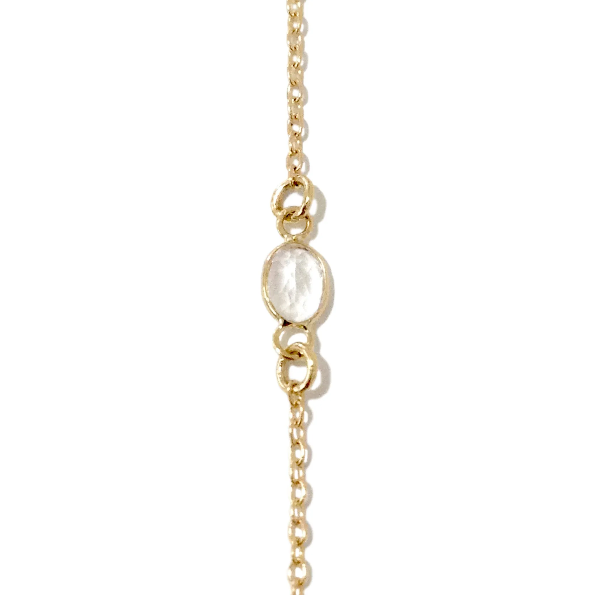 14K Gold Single Bezel White Sapphire Foot Lariat Ankle Bracelet