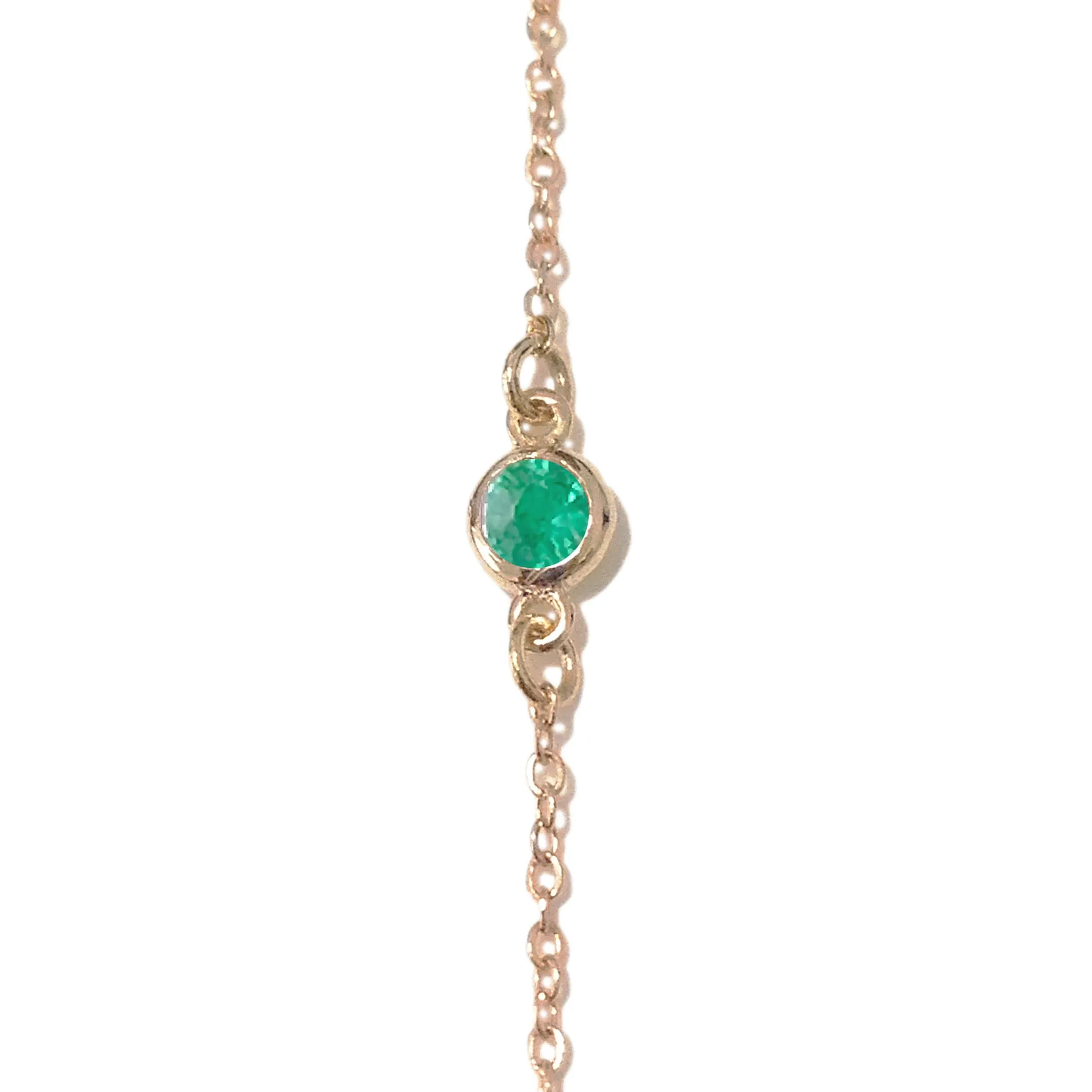 14K Gold Single Emerald Foot Lariat Ankle Bracelet