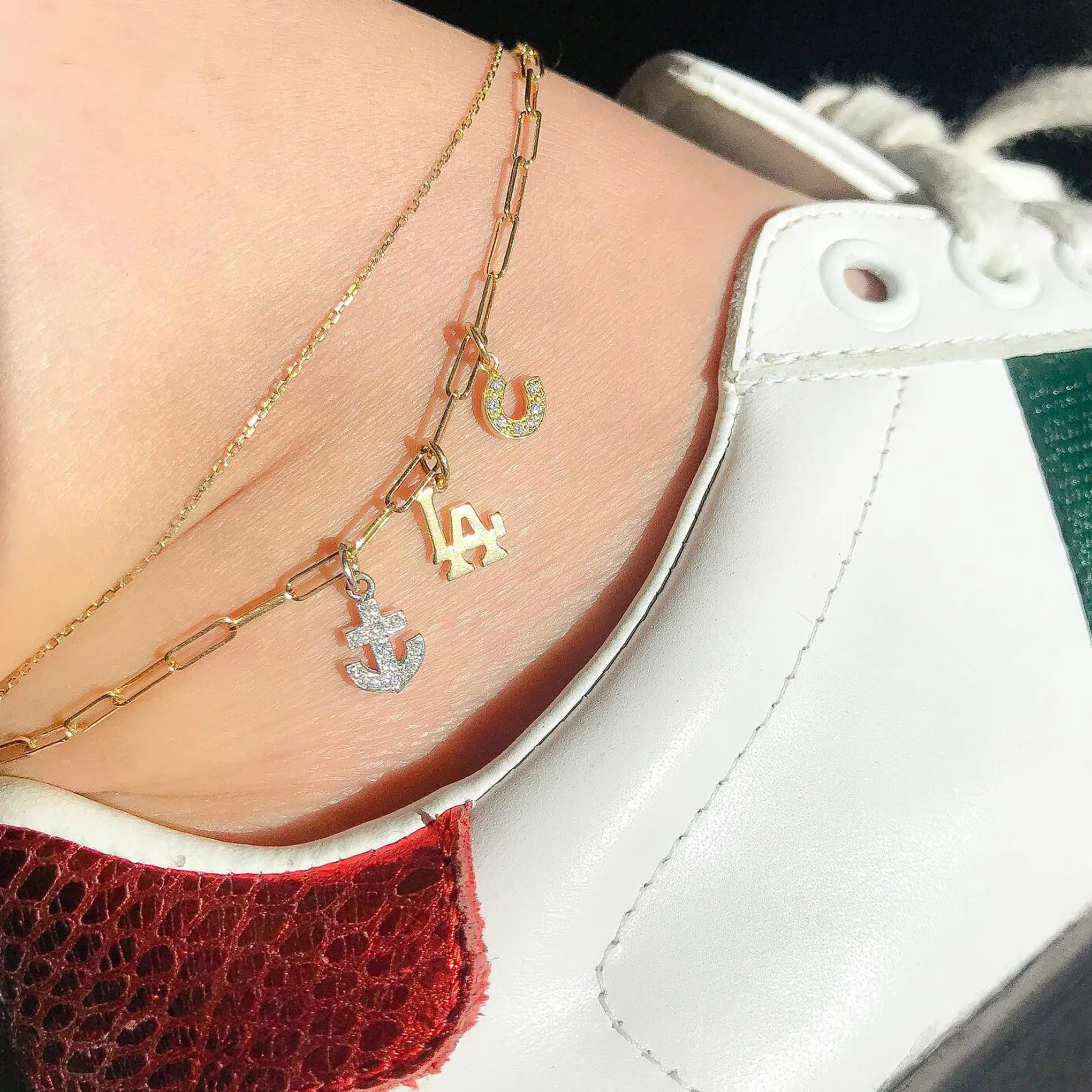 14K Gold Thin Elongated Oval Link Ankle Bracelet, Small Size Links