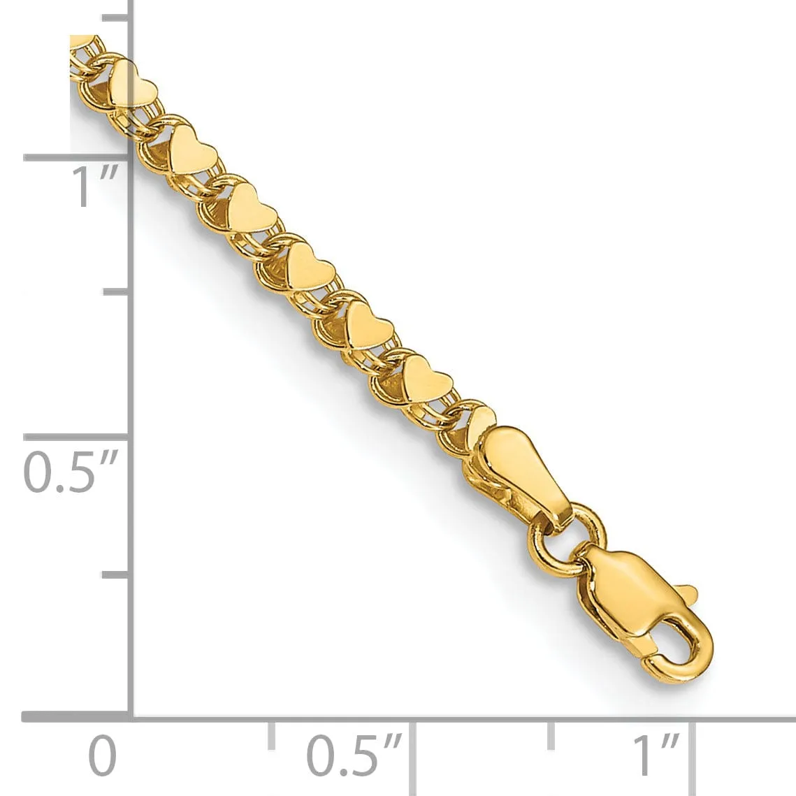 14K Yellow Gold Polished Double-Sided Heart Anklet
