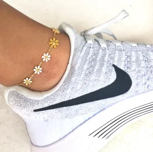 18K GOLD DAISY FLOWER ANKLET