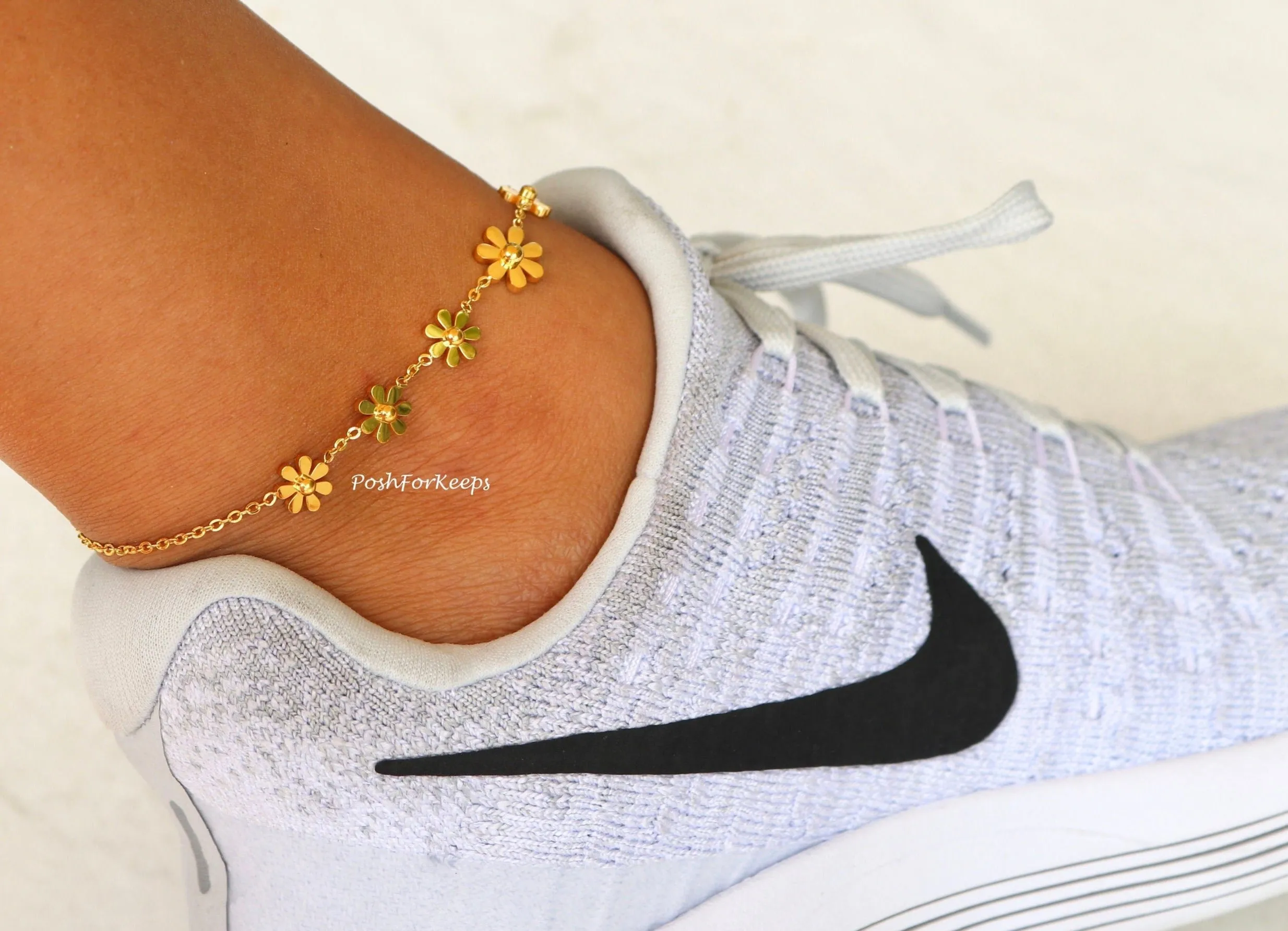 18K GOLD DAISY FLOWER ANKLET