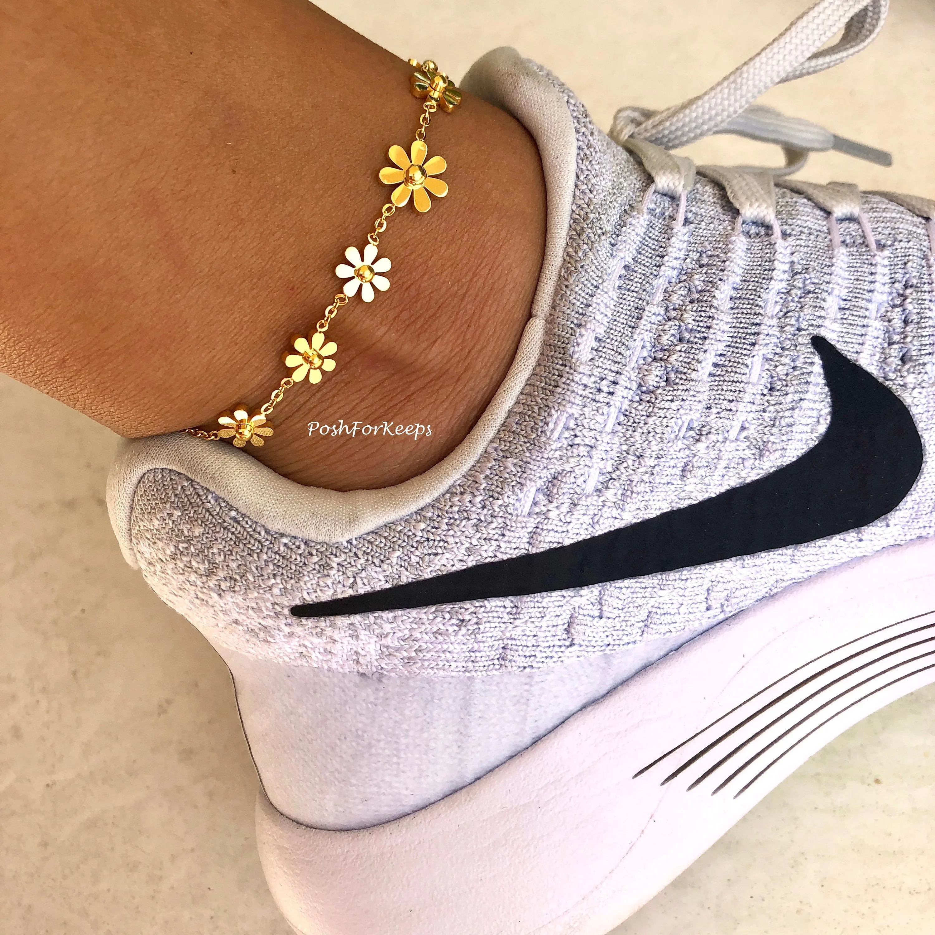 18K GOLD DAISY FLOWER ANKLET