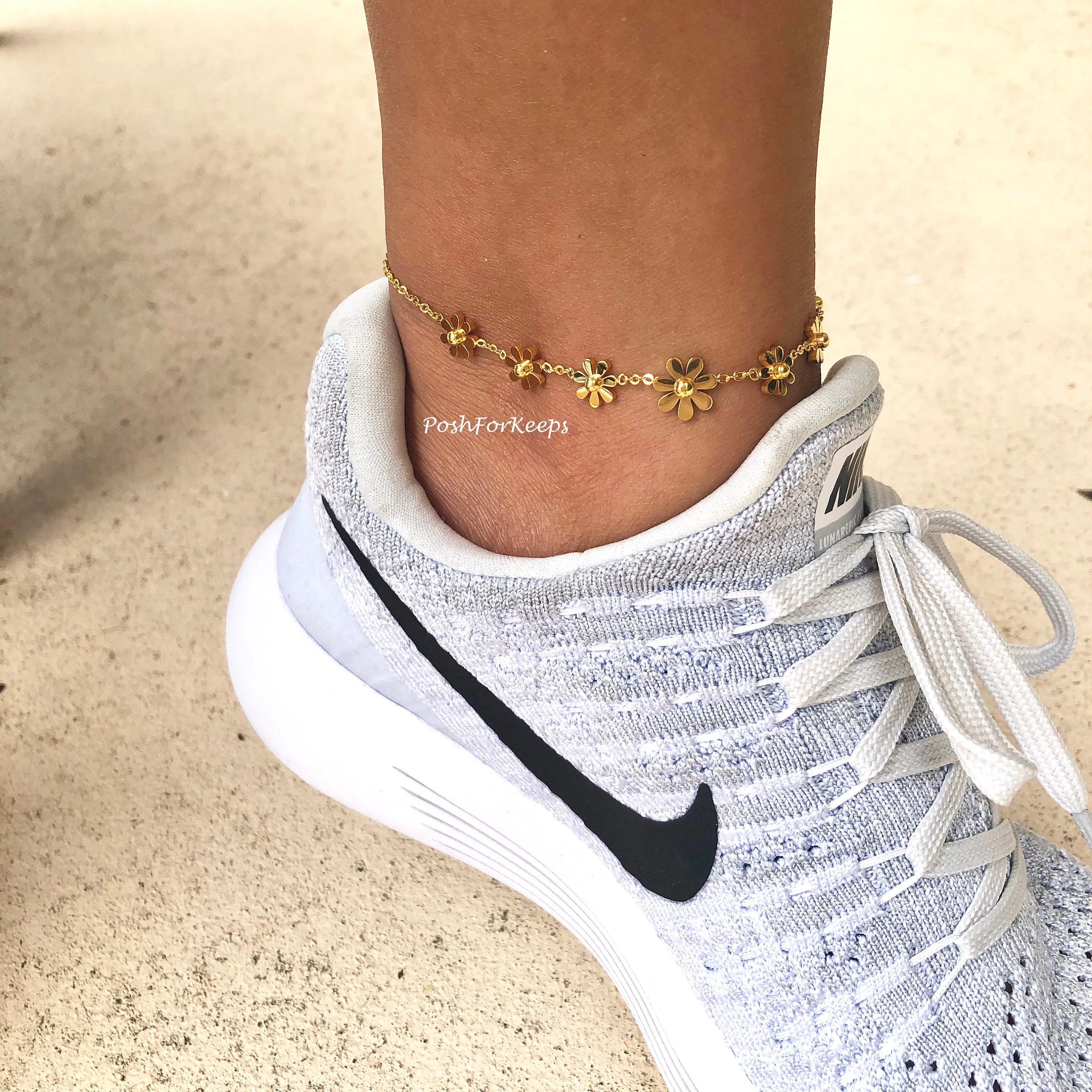 18K GOLD DAISY FLOWER ANKLET