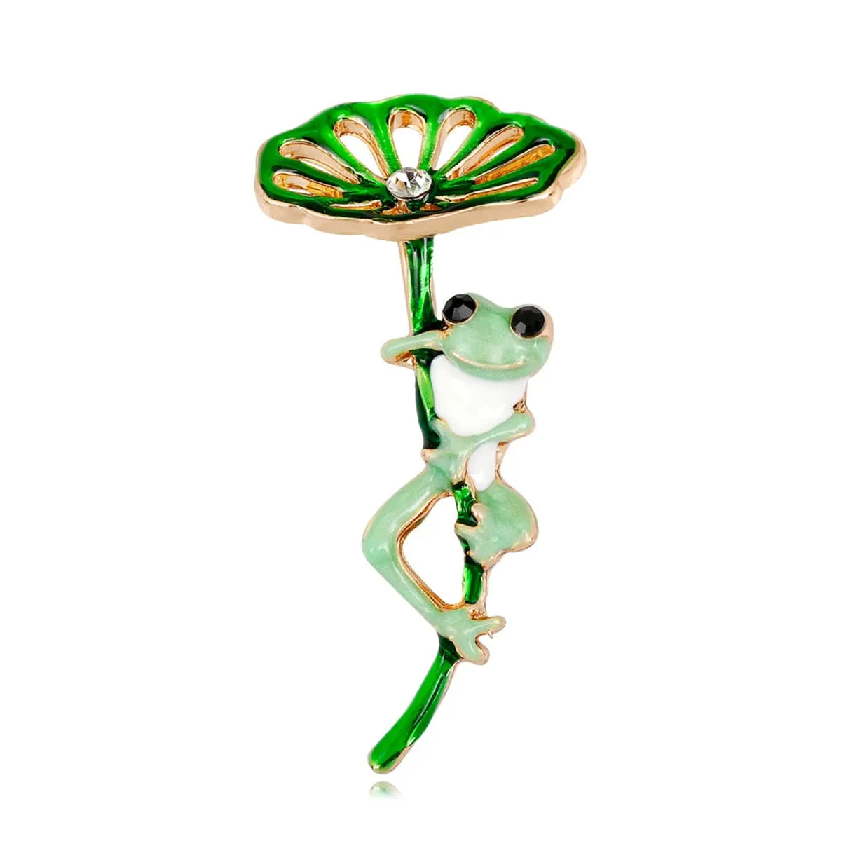 18K Gold-Plated Frog & Lotus Leaf Brooch