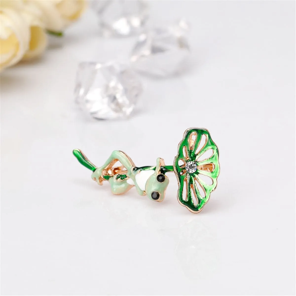 18K Gold-Plated Frog & Lotus Leaf Brooch