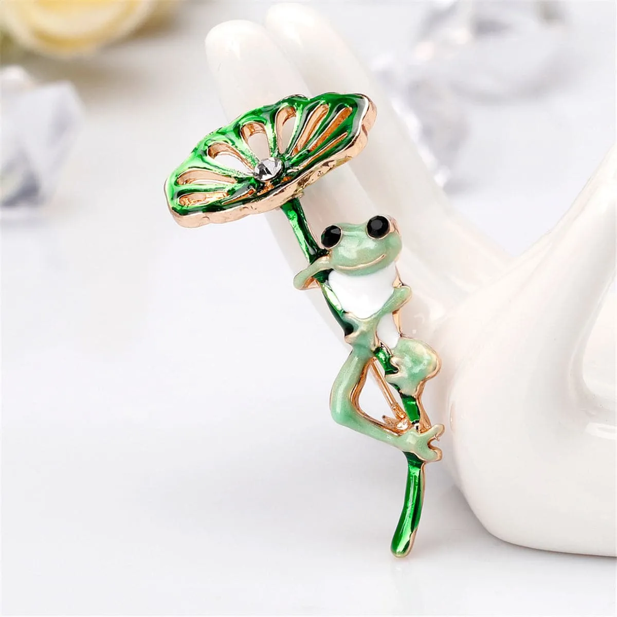 18K Gold-Plated Frog & Lotus Leaf Brooch