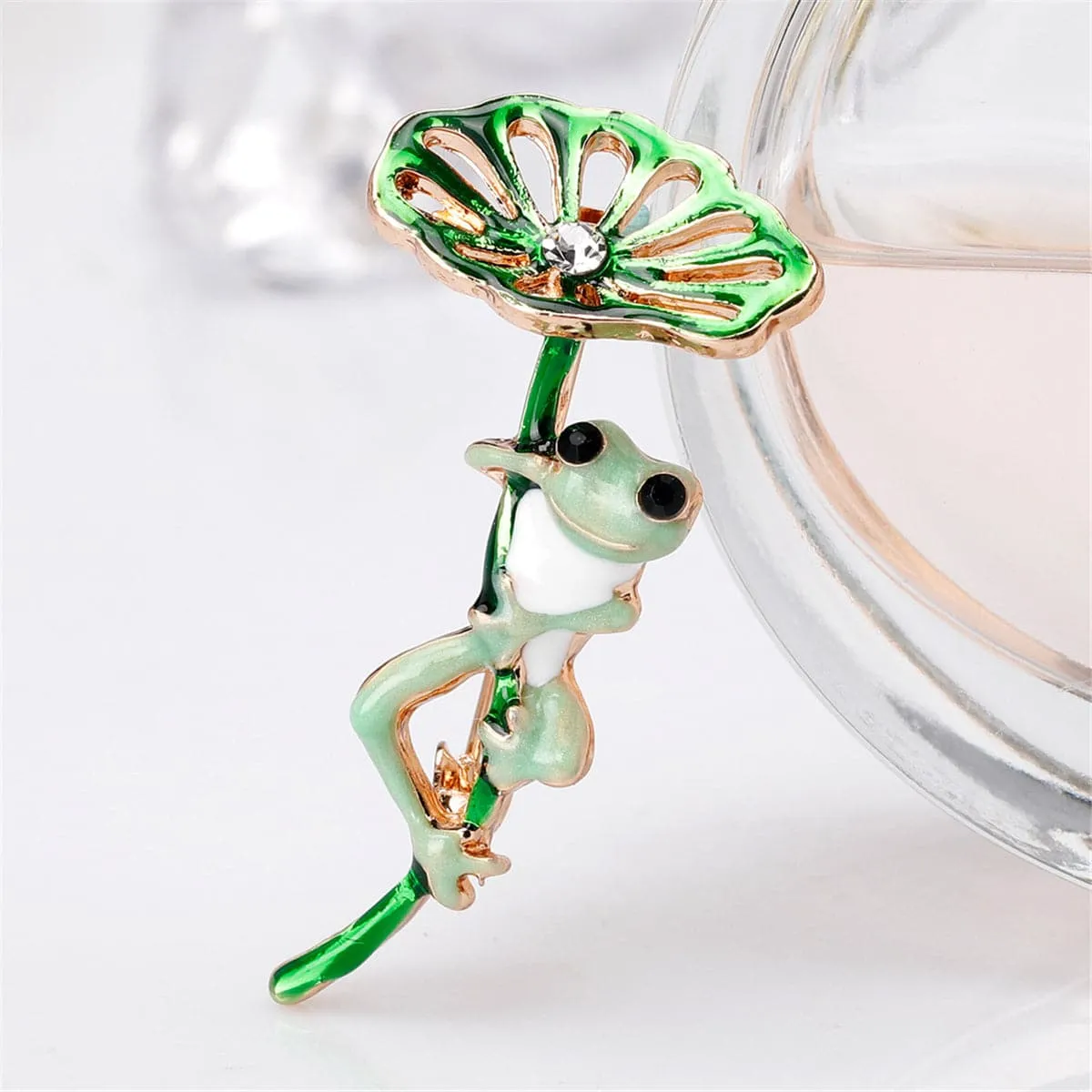 18K Gold-Plated Frog & Lotus Leaf Brooch