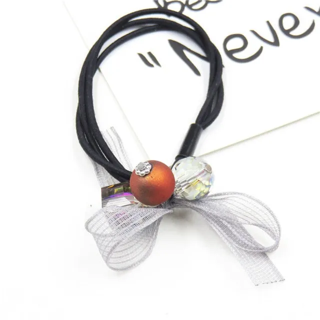 1PCS Lovely Clover Gray Ball Elastic Hair Bands Toys For Girls Handmade Bow Headband Scrunchy Kids Hair Accessories For Womens