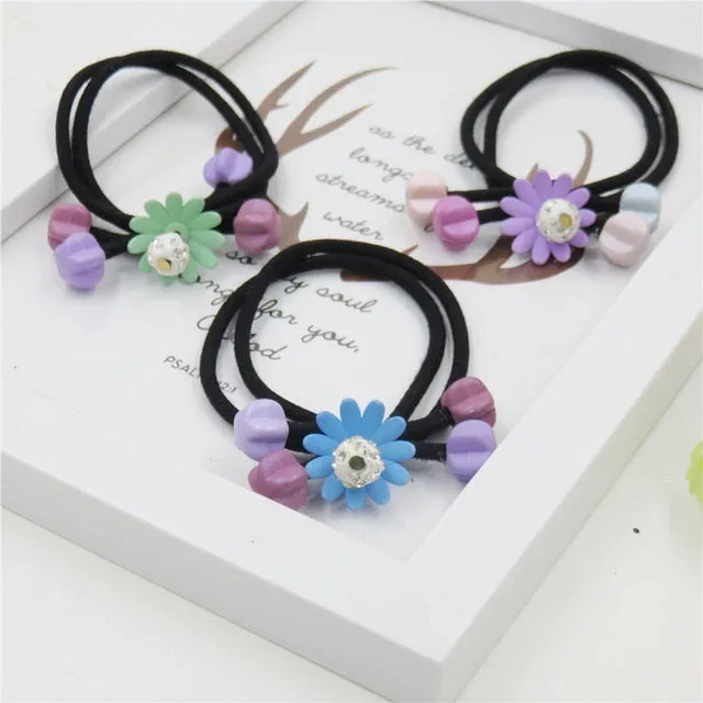 1PCS Lovely Clover Gray Ball Elastic Hair Bands Toys For Girls Handmade Bow Headband Scrunchy Kids Hair Accessories For Womens