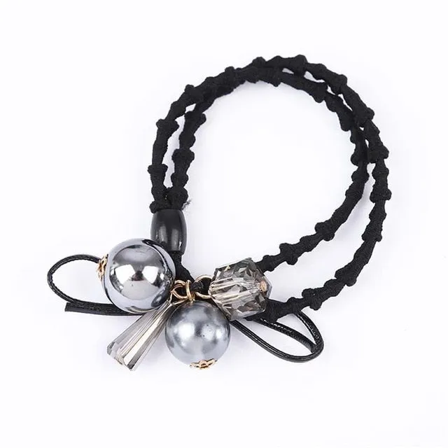 1PCS Lovely Clover Gray Ball Elastic Hair Bands Toys For Girls Handmade Bow Headband Scrunchy Kids Hair Accessories For Womens