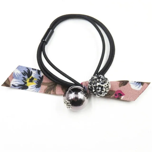 1PCS Lovely Clover Gray Ball Elastic Hair Bands Toys For Girls Handmade Bow Headband Scrunchy Kids Hair Accessories For Womens