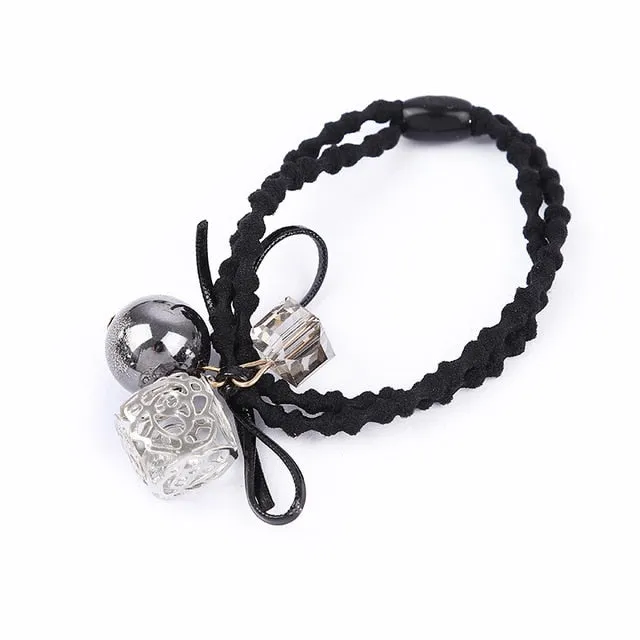 1PCS Lovely Clover Gray Ball Elastic Hair Bands Toys For Girls Handmade Bow Headband Scrunchy Kids Hair Accessories For Womens