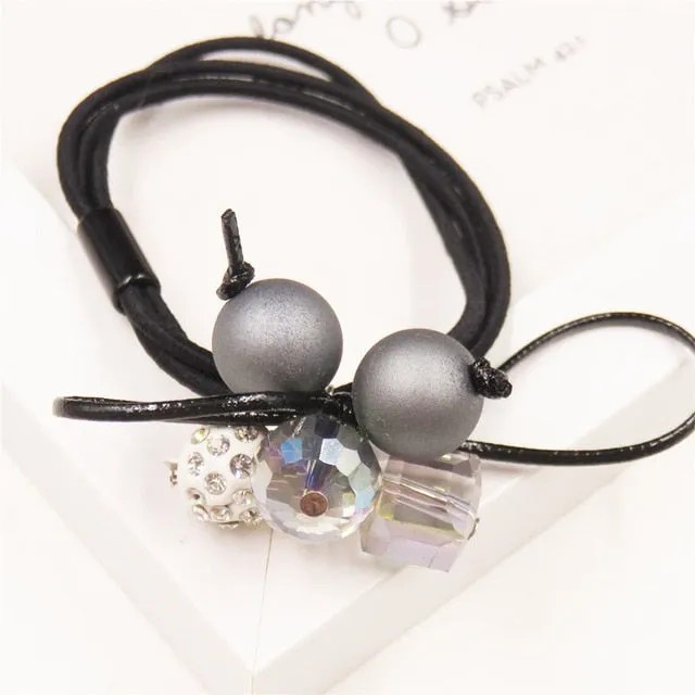 1PCS Lovely Clover Gray Ball Elastic Hair Bands Toys For Girls Handmade Bow Headband Scrunchy Kids Hair Accessories For Womens