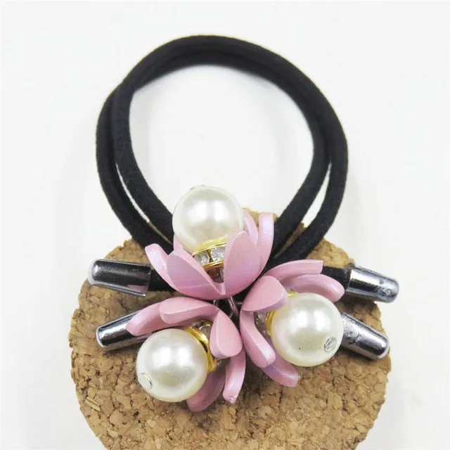 1PCS Lovely Clover Gray Ball Elastic Hair Bands Toys For Girls Handmade Bow Headband Scrunchy Kids Hair Accessories For Womens