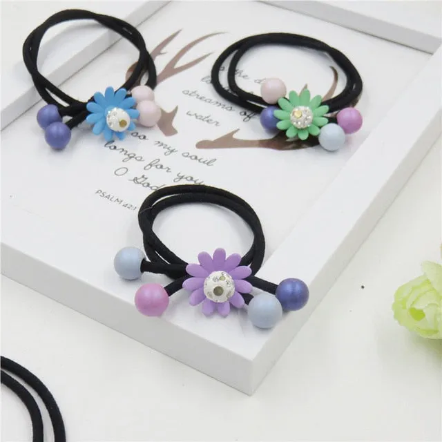1PCS Lovely Clover Gray Ball Elastic Hair Bands Toys For Girls Handmade Bow Headband Scrunchy Kids Hair Accessories For Womens