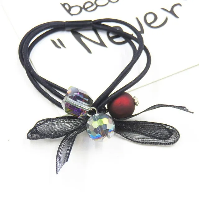 1PCS Lovely Clover Gray Ball Elastic Hair Bands Toys For Girls Handmade Bow Headband Scrunchy Kids Hair Accessories For Womens