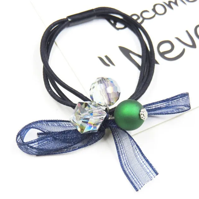 1PCS Lovely Clover Gray Ball Elastic Hair Bands Toys For Girls Handmade Bow Headband Scrunchy Kids Hair Accessories For Womens