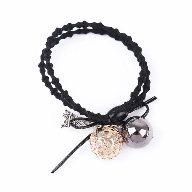 1PCS Lovely Clover Gray Ball Elastic Hair Bands Toys For Girls Handmade Bow Headband Scrunchy Kids Hair Accessories For Womens