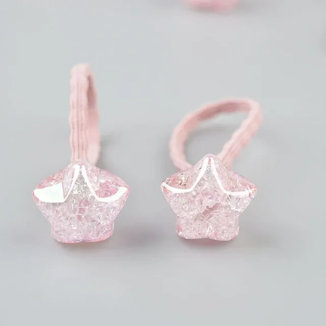 2 pieces Cute Bunny Star Princess Headwear Elastic Hair Bands Girls Sparking Mini Headdress Tie Gum Ropes Hair Accessories A42