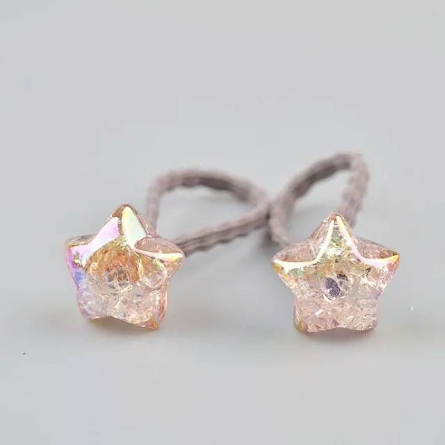 2 pieces Cute Bunny Star Princess Headwear Elastic Hair Bands Girls Sparking Mini Headdress Tie Gum Ropes Hair Accessories A42
