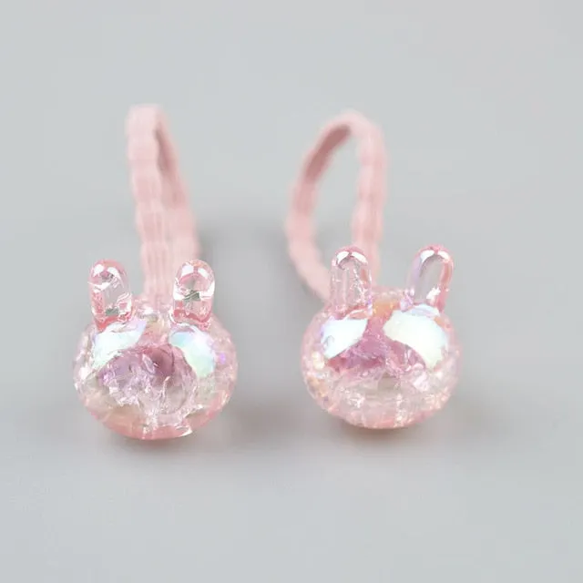 2 pieces Cute Bunny Star Princess Headwear Elastic Hair Bands Girls Sparking Mini Headdress Tie Gum Ropes Hair Accessories A42