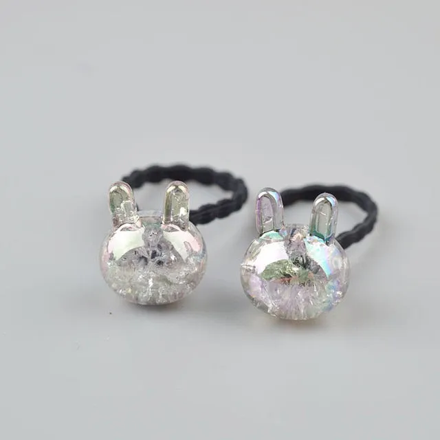 2 pieces Cute Bunny Star Princess Headwear Elastic Hair Bands Girls Sparking Mini Headdress Tie Gum Ropes Hair Accessories A42