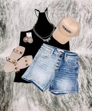 2 Tone High Rise Shorts