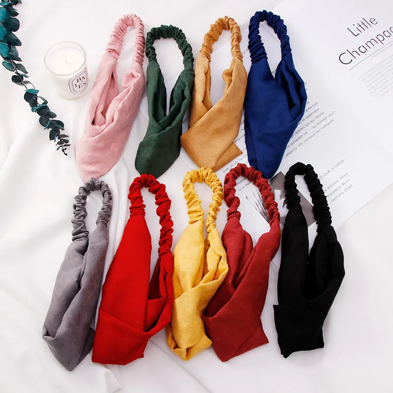 2018 New Women Spring Suede Soft Solid Headbands Vintage Cross Knot Elastic Hairbands Bandanas Girls Hair Bands Hair Accessories