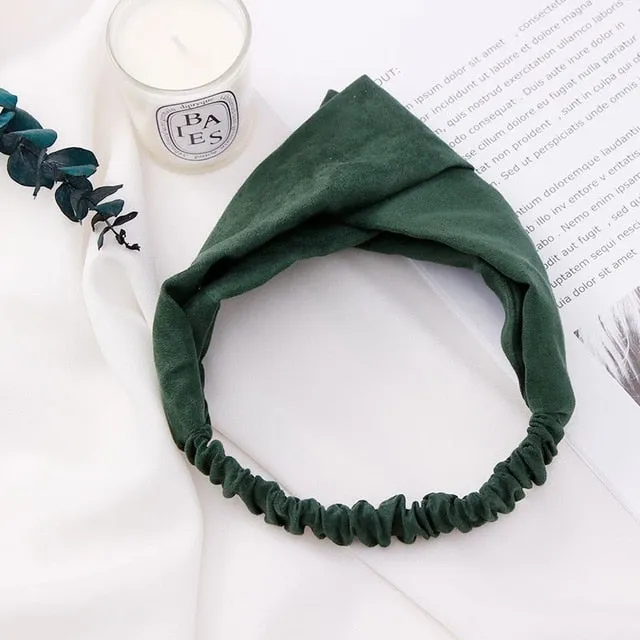 2018 New Women Spring Suede Soft Solid Headbands Vintage Cross Knot Elastic Hairbands Bandanas Girls Hair Bands Hair Accessories