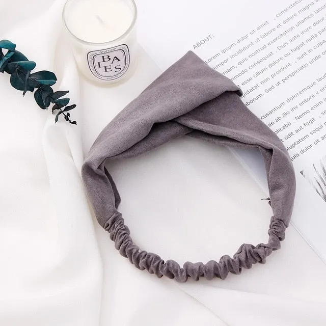 2018 New Women Spring Suede Soft Solid Headbands Vintage Cross Knot Elastic Hairbands Bandanas Girls Hair Bands Hair Accessories