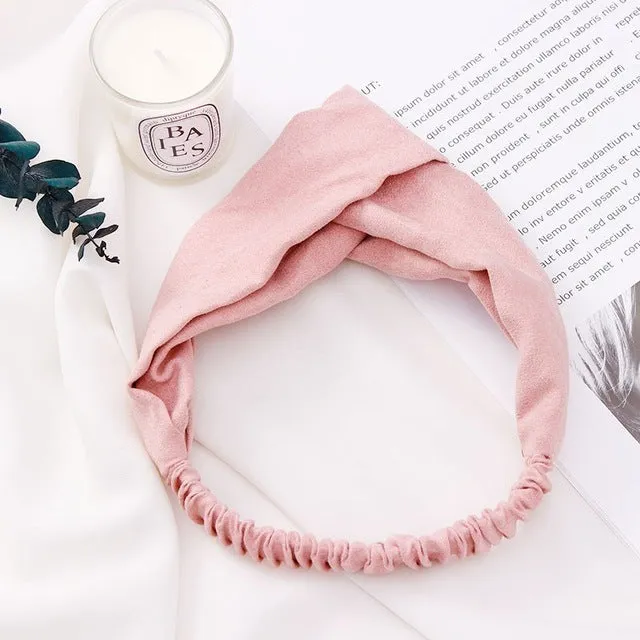 2018 New Women Spring Suede Soft Solid Headbands Vintage Cross Knot Elastic Hairbands Bandanas Girls Hair Bands Hair Accessories