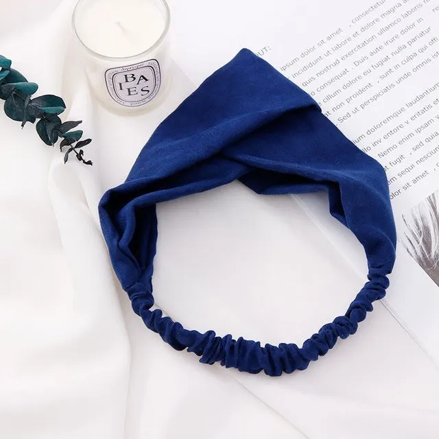 2018 New Women Spring Suede Soft Solid Headbands Vintage Cross Knot Elastic Hairbands Bandanas Girls Hair Bands Hair Accessories