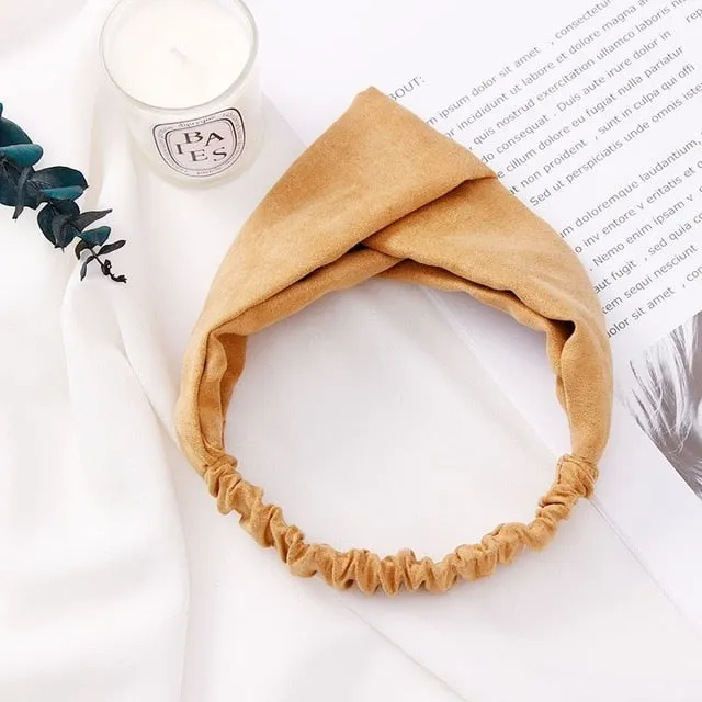 2018 New Women Spring Suede Soft Solid Headbands Vintage Cross Knot Elastic Hairbands Bandanas Girls Hair Bands Hair Accessories